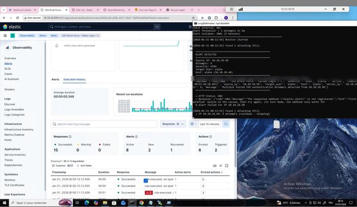 ElastAlert monitor detects the attacking IP and forwards it to a webhook